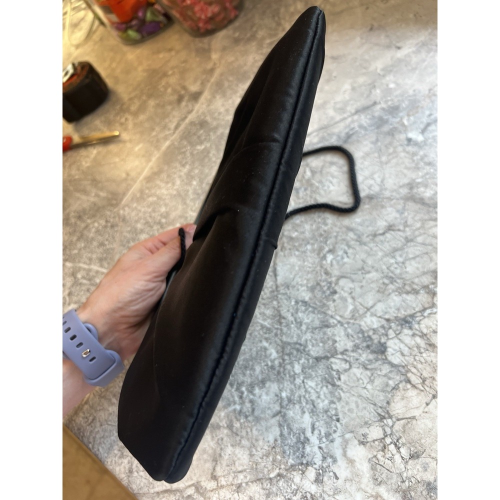 Kate Landry Black Satin Evening Clutch Purse Shoulder Bag Silver Frame - Picture 9 of 12